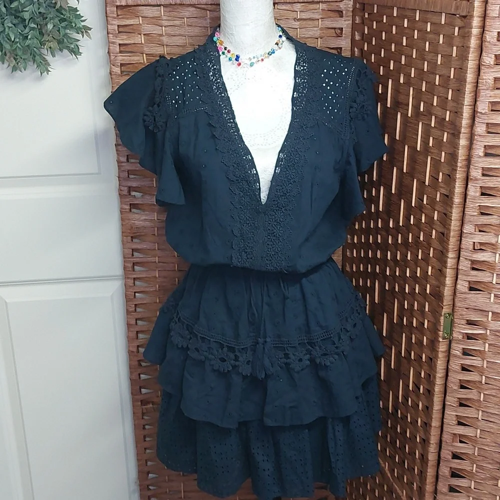 Chelsea & Violet Navy Blue Eyelet Dress Large - Picture 10 of 10
